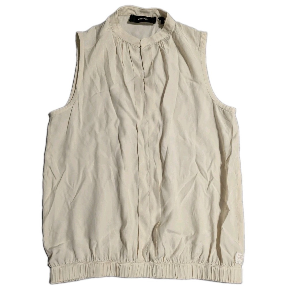 G-Star Raw Womens Sleeveless Blouse Top Ivory Hidden Button Band Collar Small